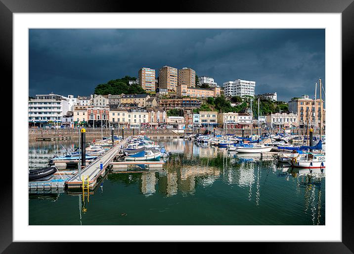 Rain clouds gather over Torquay Harbour Framed Mounted Print by Rosie Spooner