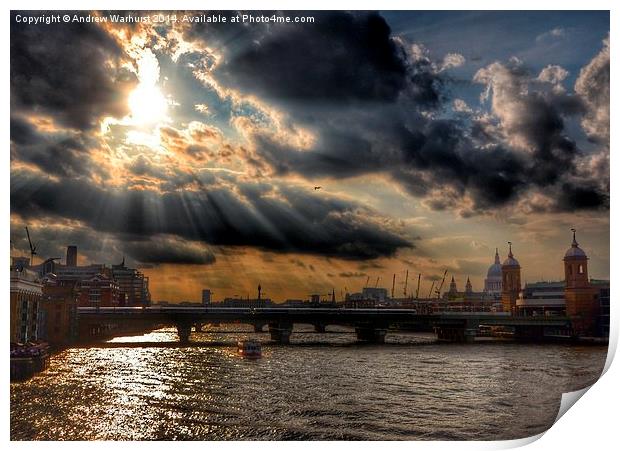 Thames sun Print by Andrew Warhurst