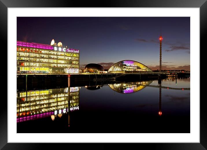 Glasgow riverfront at night Framed Mounted Print by Stephen Taylor