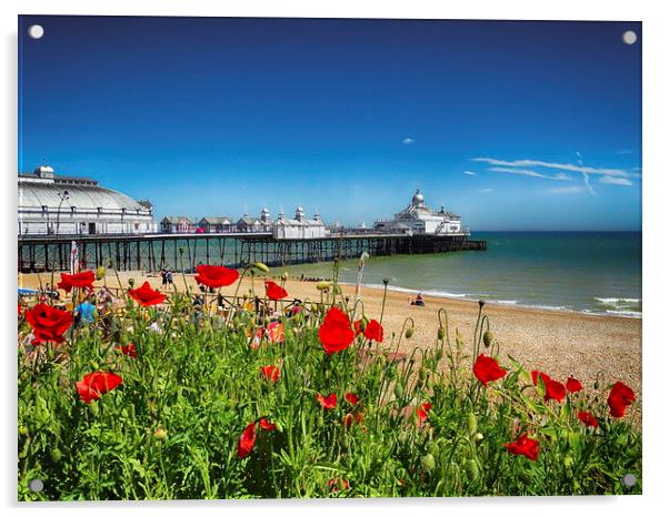 Eastbourne Pier and poppies Acrylic by Phil Clements