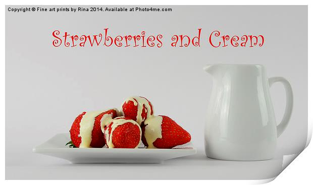 Strawberries and cream Print by Fine art by Rina