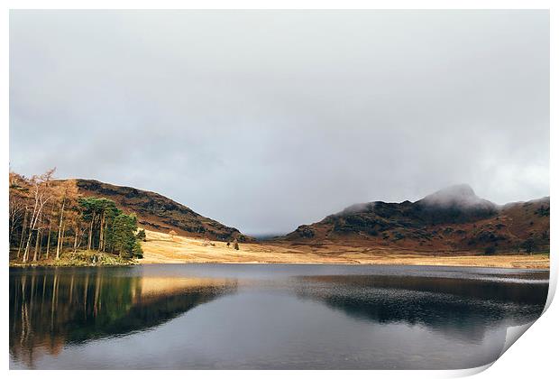 Low cloud and reflections on Blea Tarn. Print by Liam Grant