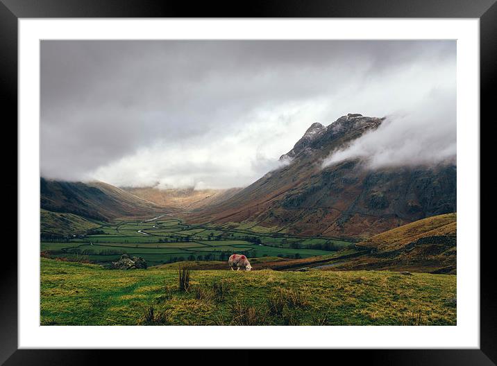 Langdale Valley and Langdale Pikes in cloud. Framed Mounted Print by Liam Grant