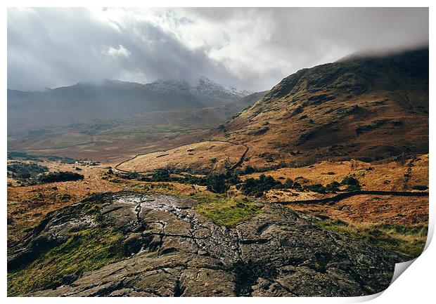Sunlight over Little Langdale. Print by Liam Grant