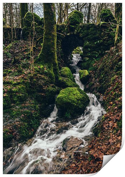 Stone bridge over waterfall near Stockghyll Force. Print by Liam Grant