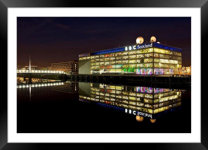 BBC Scotland Studios at night Framed Mounted Print by Stephen Taylor