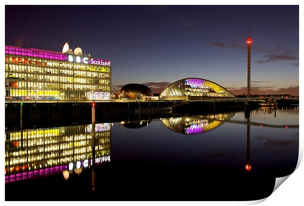 Glasgow Clyde Front at night Print by Stephen Taylor
