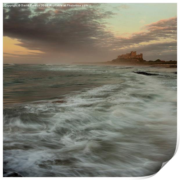 Stormy sea at Bamburgh Print by David Preston