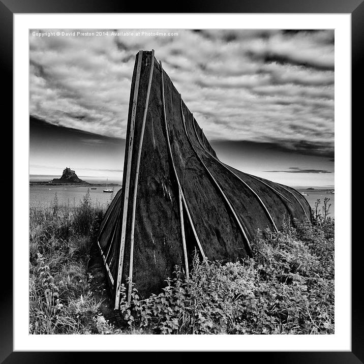 Boat hut and Lindisfarne Castle Framed Mounted Print by David Preston
