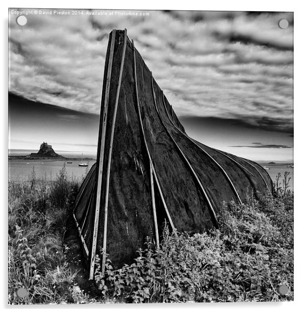 Boat hut and Lindisfarne Castle Acrylic by David Preston