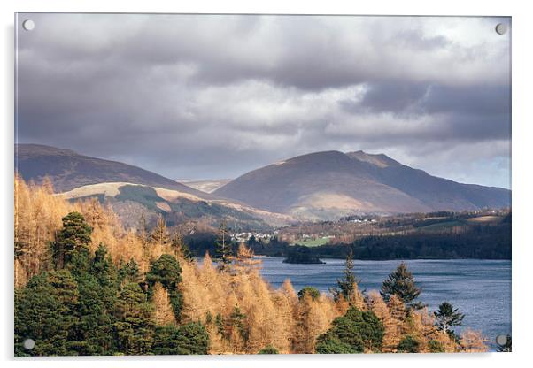 View over Derwent Water towards Blencathra. Acrylic by Liam Grant