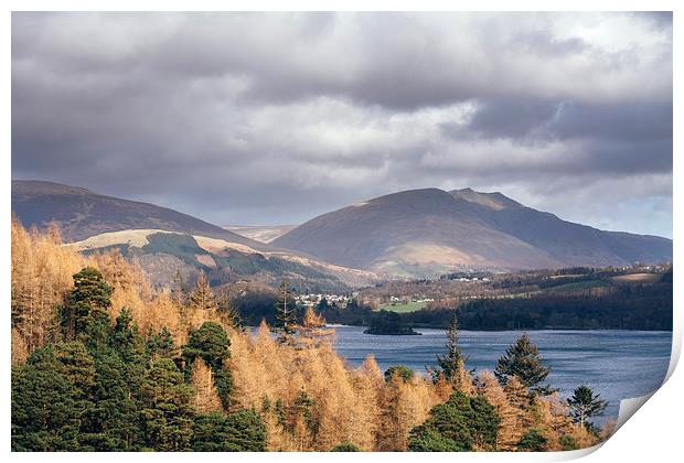 View over Derwent Water towards Blencathra. Print by Liam Grant