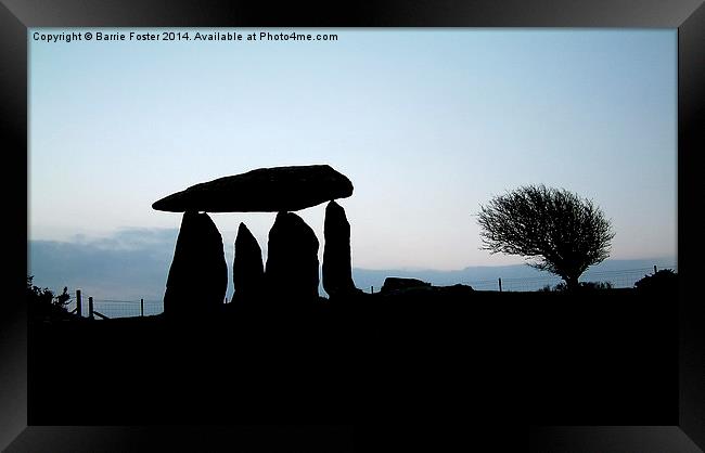 Pentre Ifan at Dawn Framed Print by Barrie Foster