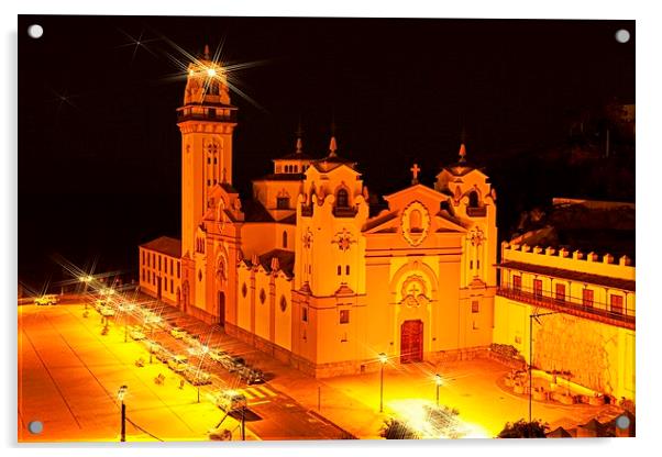 Candelaria church at night Acrylic by Jose Luis Mendez Fernandez