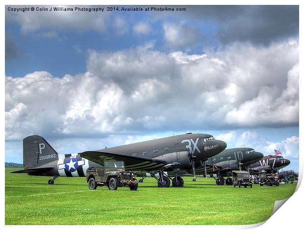 DC3 Flightline - Duxford - 2014 Print by Colin Williams Photography