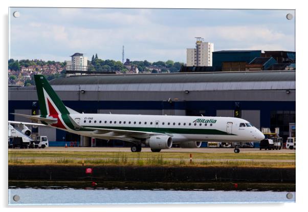 Alitalia  at London City Airport Acrylic by David Pyatt