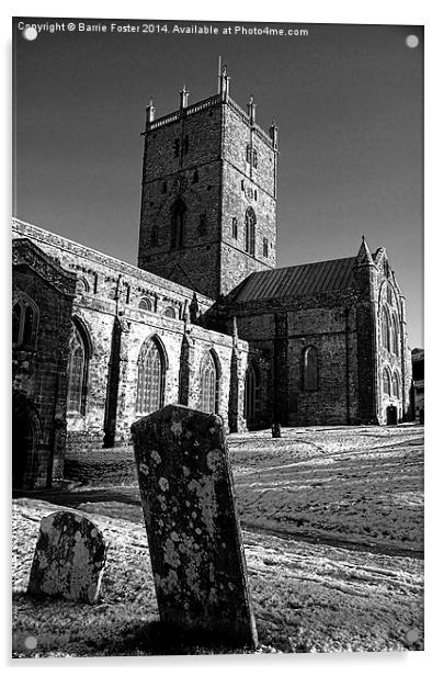 St Davids Cathedral Monochrome Acrylic by Barrie Foster