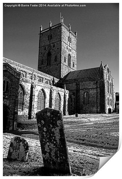St Davids Cathedral Monochrome Print by Barrie Foster