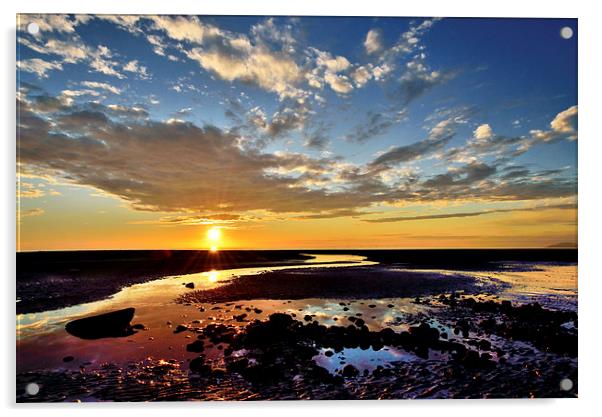 Cleveleys Beach Sunset Acrylic by Gary Kenyon
