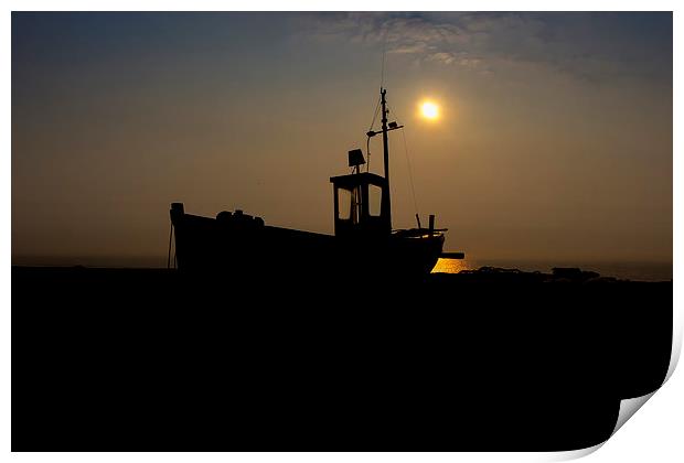 boat at sunrise Print by Dean Messenger