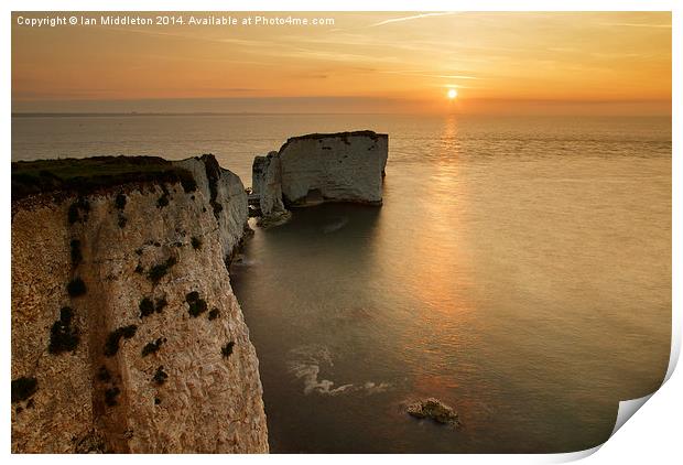 Sunrise Old Harry Rocks Print by Ian Middleton