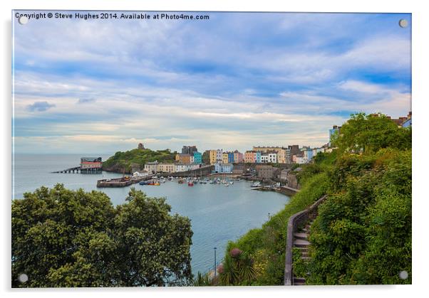 Tenby harbour from across the bay Acrylic by Steve Hughes