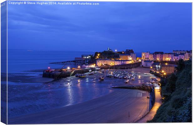 Tenby harbour at night Canvas Print by Steve Hughes