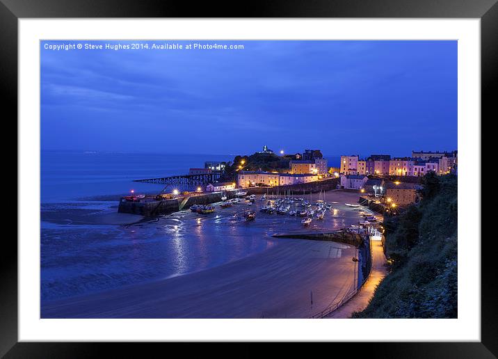 Tenby harbour at night Framed Mounted Print by Steve Hughes