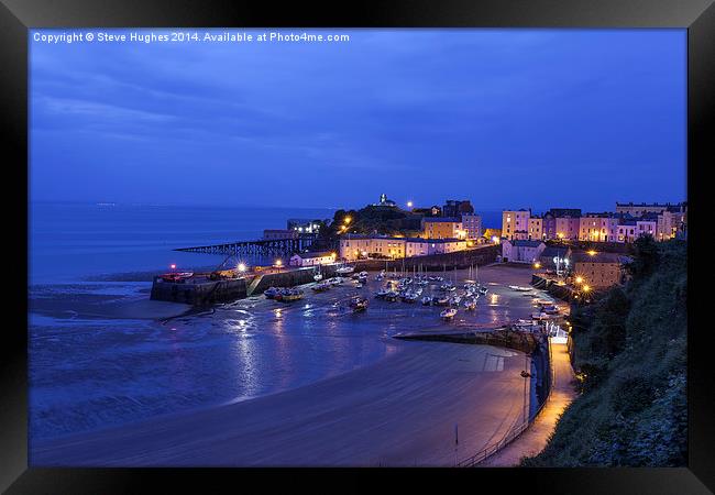 Tenby harbour at night Framed Print by Steve Hughes
