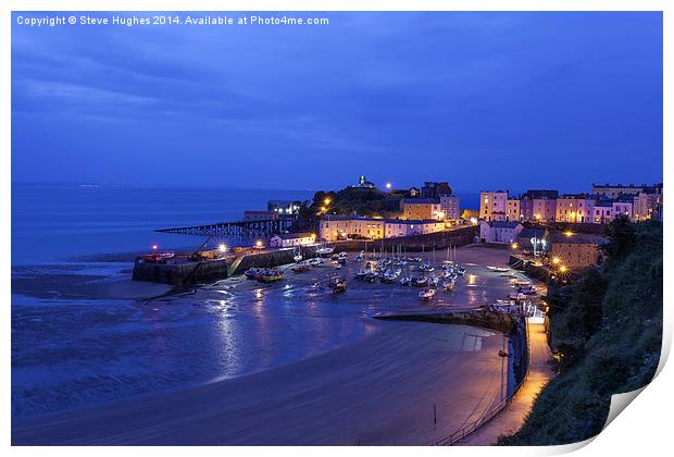 Tenby harbour at night Print by Steve Hughes