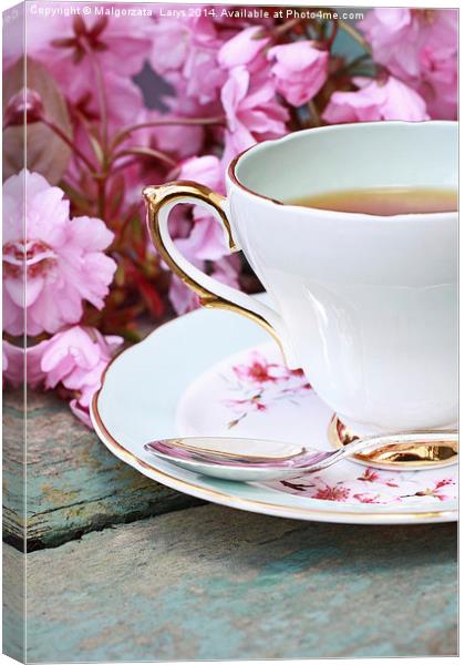 Beautiful Japanese cherry tree and a cup of tea Canvas Print by Malgorzata Larys