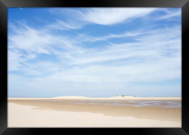 Blue sky beach and sand dunes. Wells-next-the-sea. Framed Print by Liam Grant