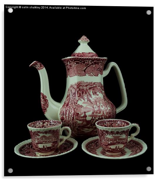 Masons Pink Vista Coffee Pot and Cups Acrylic by colin chalkley