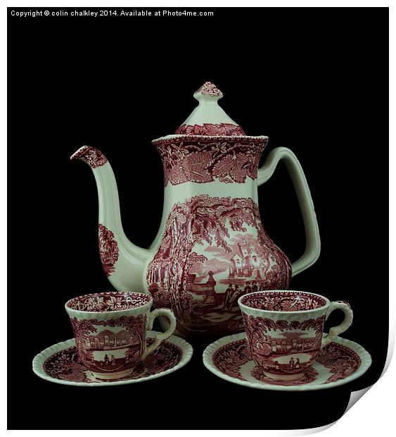 Masons Pink Vista Coffee Pot and Cups Print by colin chalkley