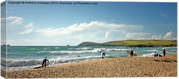 Constantine Bay surfers Canvas Print by Anthony Kellaway