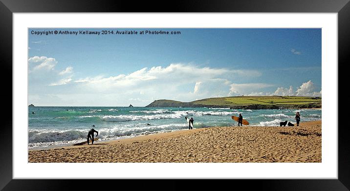 Constantine Bay surfers Framed Mounted Print by Anthony Kellaway