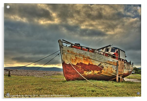 Boat in Porlock Weir Acrylic by Andy Morley