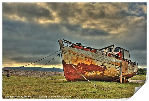 Boat in Porlock Weir Print by Andy Morley