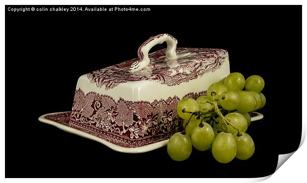 Cheese Dish and Grapes Print by colin chalkley