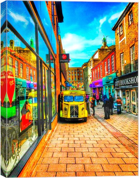 City Centre Yellow Van Canvas Print by Chris Burch