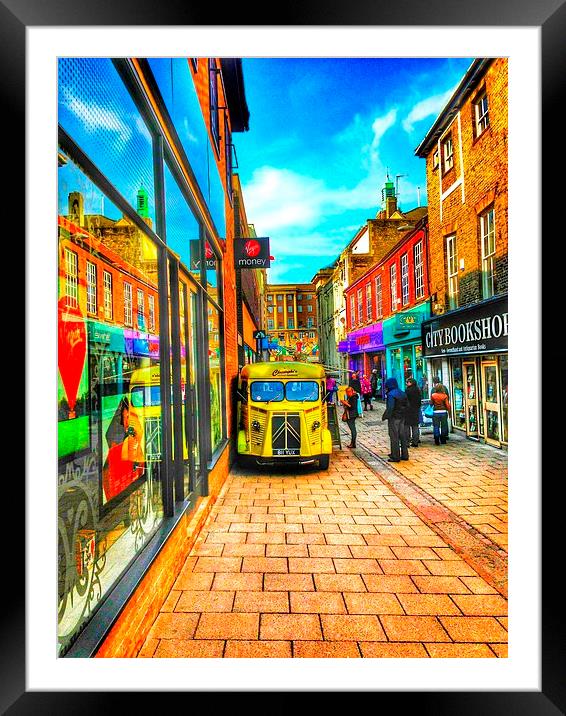 City Centre Yellow Van Framed Mounted Print by Chris Burch