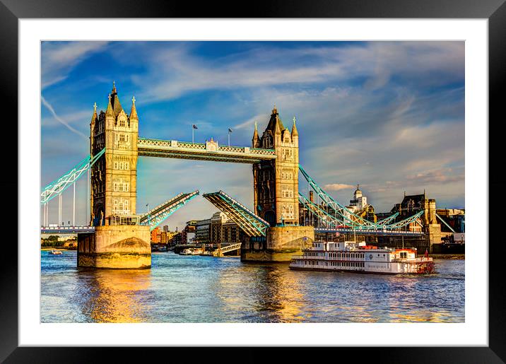 Tower Bridge London opening Framed Mounted Print by David Pyatt