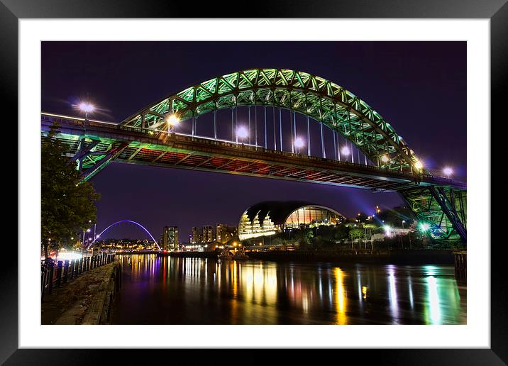 Newcastle Tyne Bridge at night Framed Mounted Print by Kevin Tate