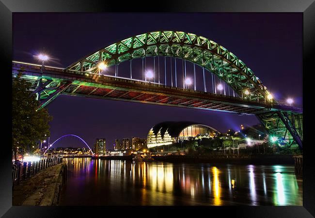 Newcastle Tyne Bridge at night Framed Print by Kevin Tate