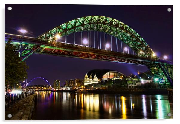 Newcastle Tyne Bridge at night Acrylic by Kevin Tate