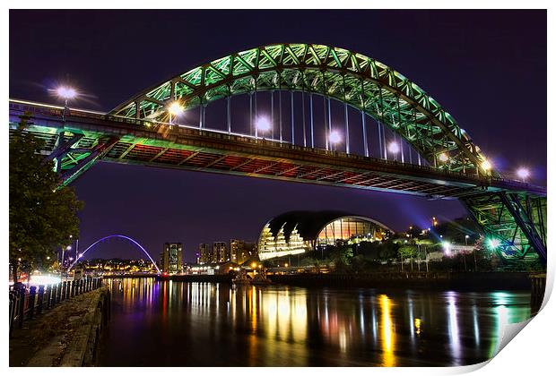 Newcastle Tyne Bridge at night Print by Kevin Tate