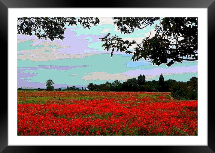 Digital Poppy field Framed Mounted Print by Paula Palmer canvas
