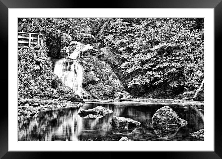 Majestic Waterfall in Black and White Framed Mounted Print by Les McLuckie