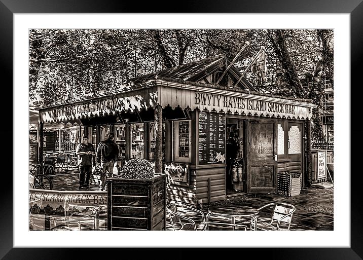 Hayes Island Snack Bar Cardiff Mono Framed Mounted Print by Steve Purnell