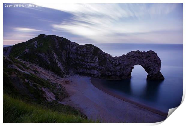 Durdle Door at Dusk Print by Ian Middleton